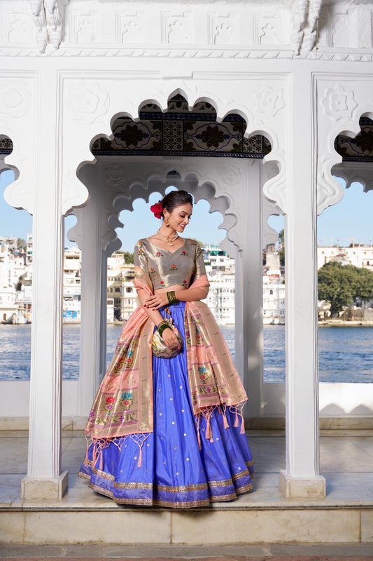 Blue color jacquard silk lehenga choli for wedding
