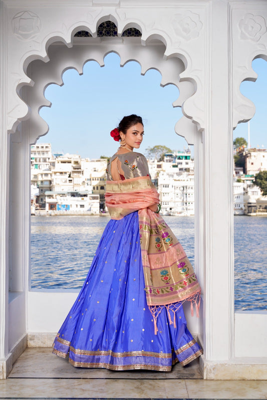 Blue color jacquard silk lehenga choli images