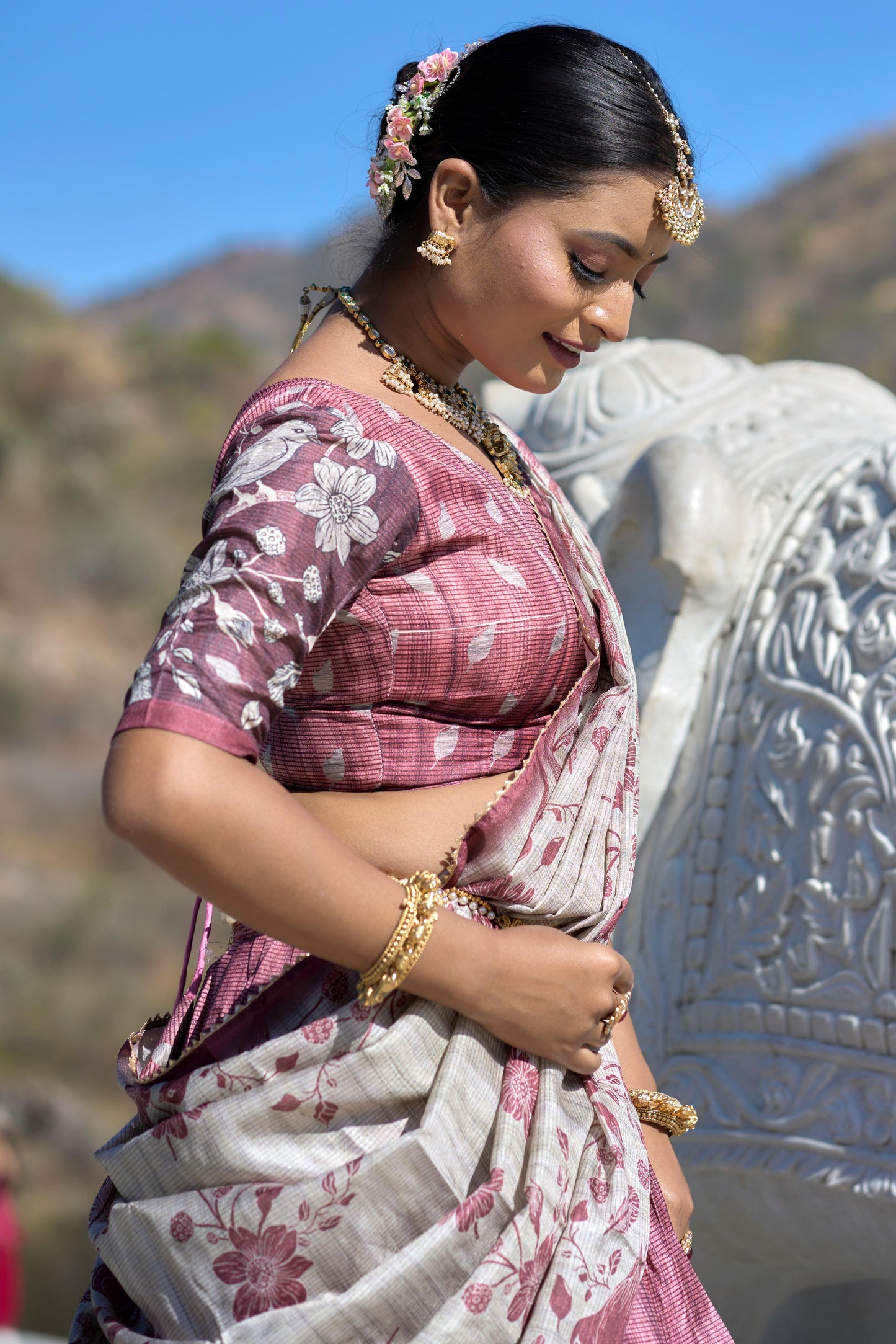 Deep pink color manipuri silk lehenga choli images