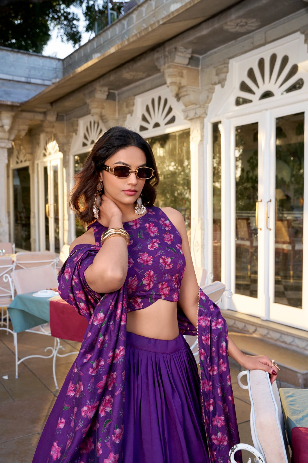 Purple color tussar silk lehenga choli with dupatta