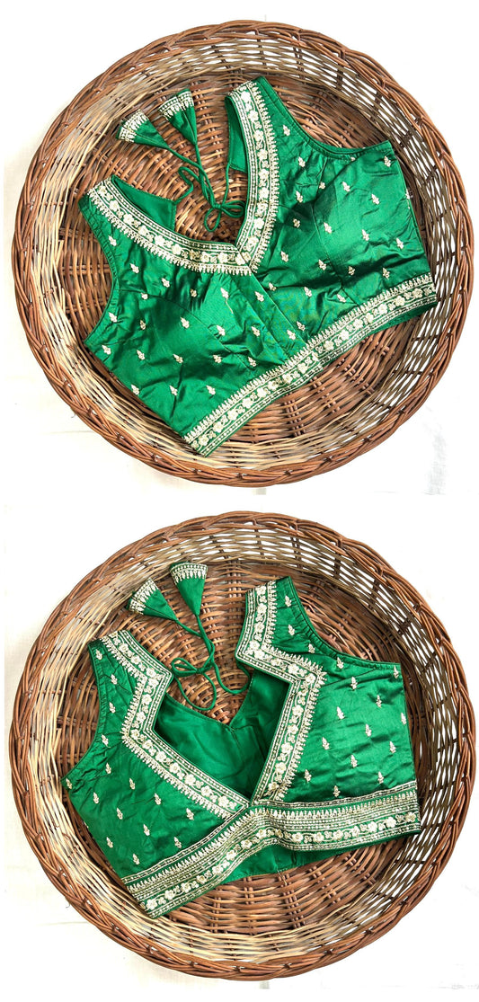 Green color silk lehenga blouse for women