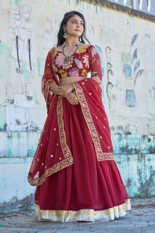 Maroon color georgette lehenga choli for wedding