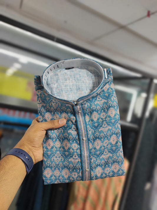 Multi color linen printed mens kurta with pyjama online