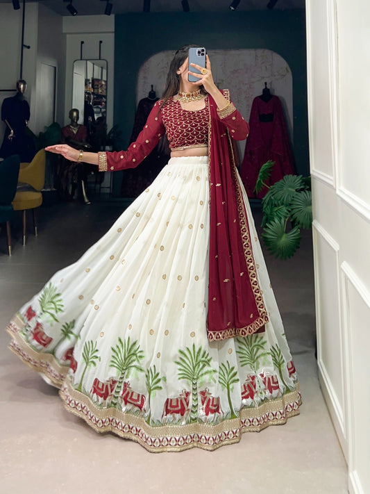 White color georgette lehenga choli with dupatta images