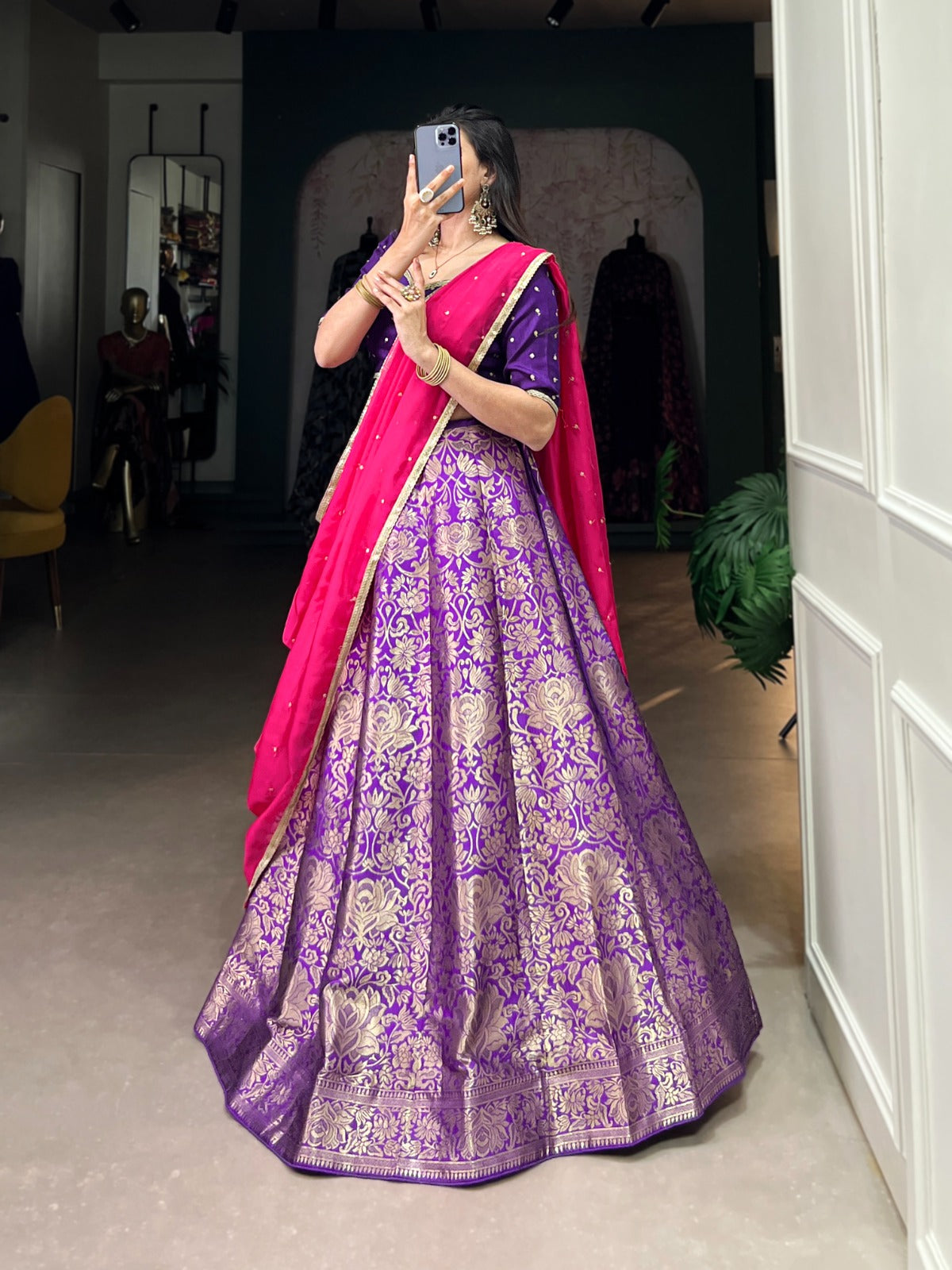 Purple color jacquard silk lehenga choli for wedding