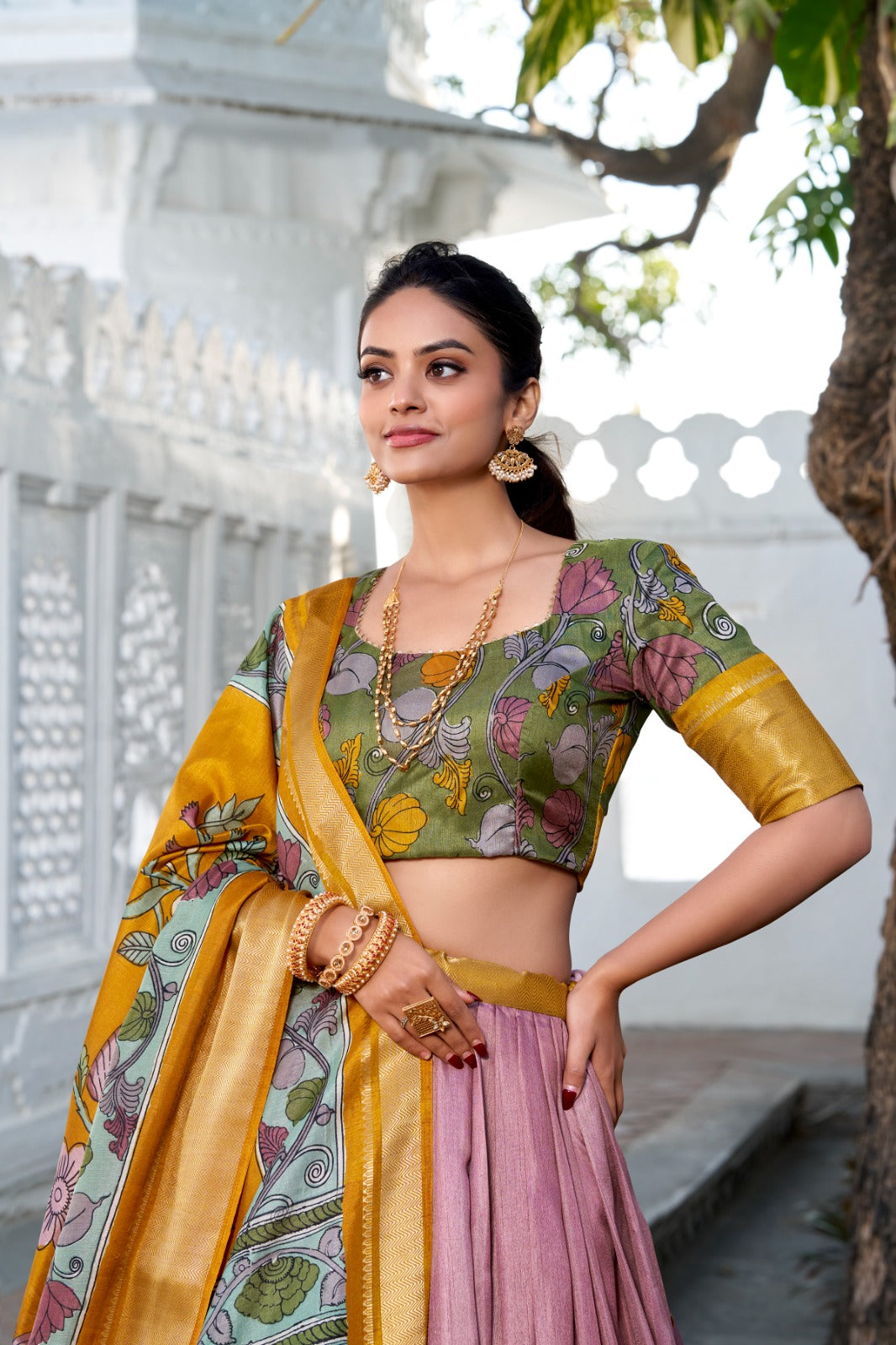 Onion color dola silk lehenga choli with dupatta with online