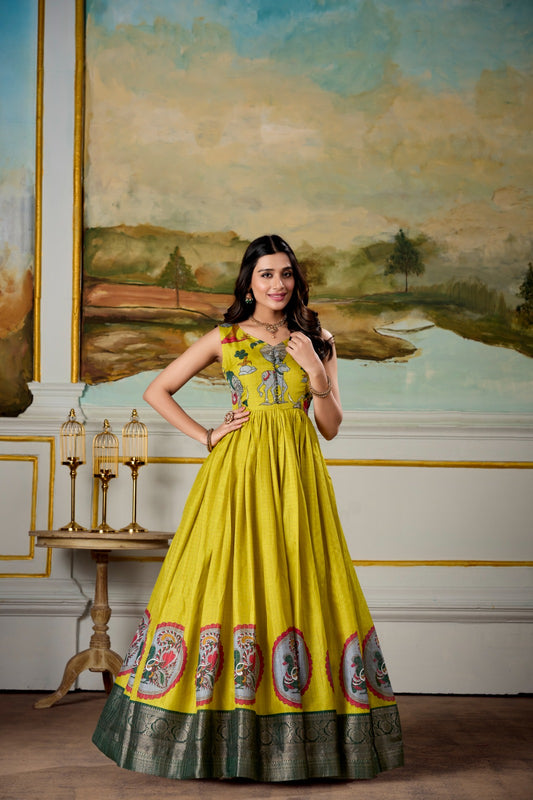 Parrot color dola silk anarkali gown with koti online