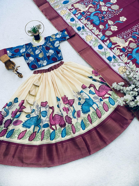 Cream color dola silk printed lehenga choli online