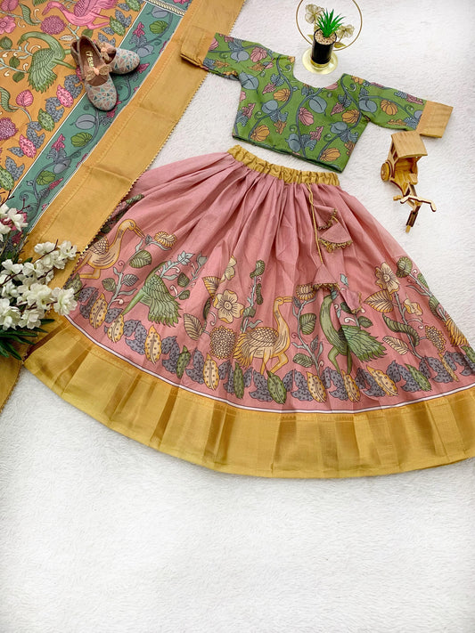 Peach color dola silk lehenga choli with dupatta images