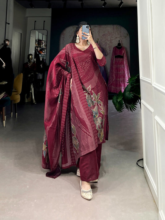 Maroon color roman silk salwar suit with dupatta price