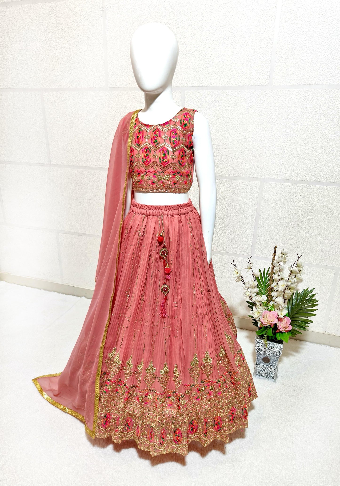 Orange color georgette lehenga choli for girls