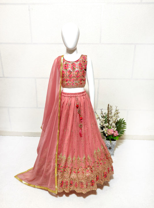 Orange color georgette lehenga choli for wedding
