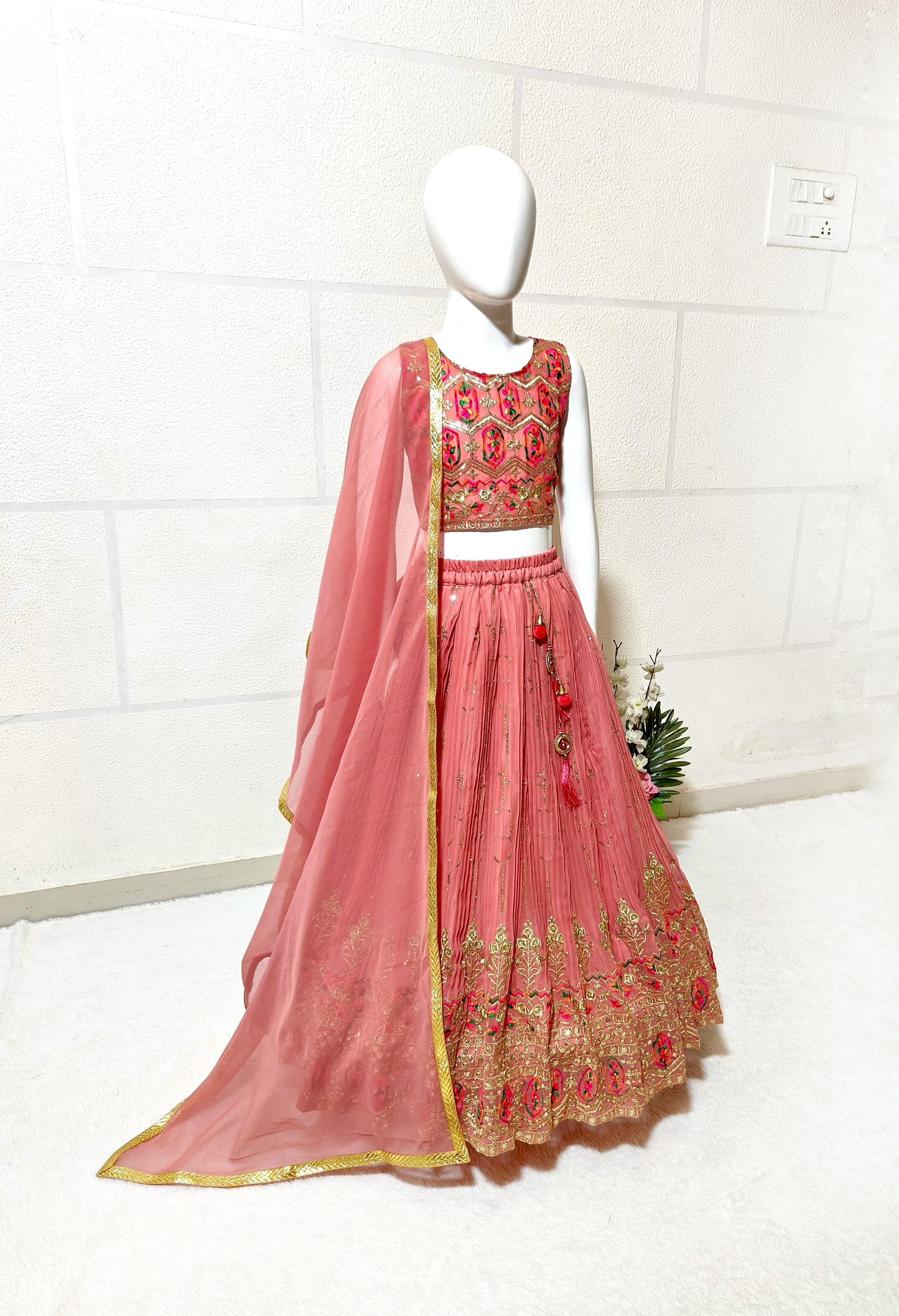 Orange color georgette lehenga choli with dupatta online shopping