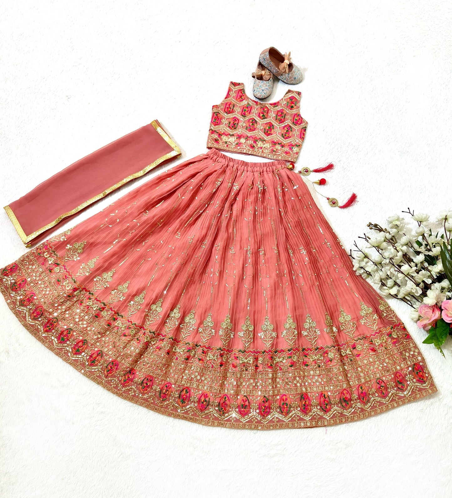 Orange color georgette lehenga choli for girls online