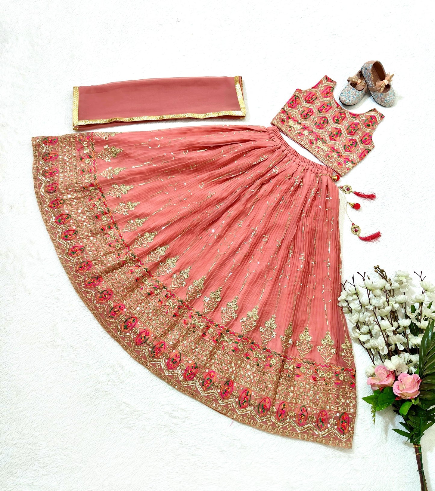 Orange color georgette lehenga choli for girls images