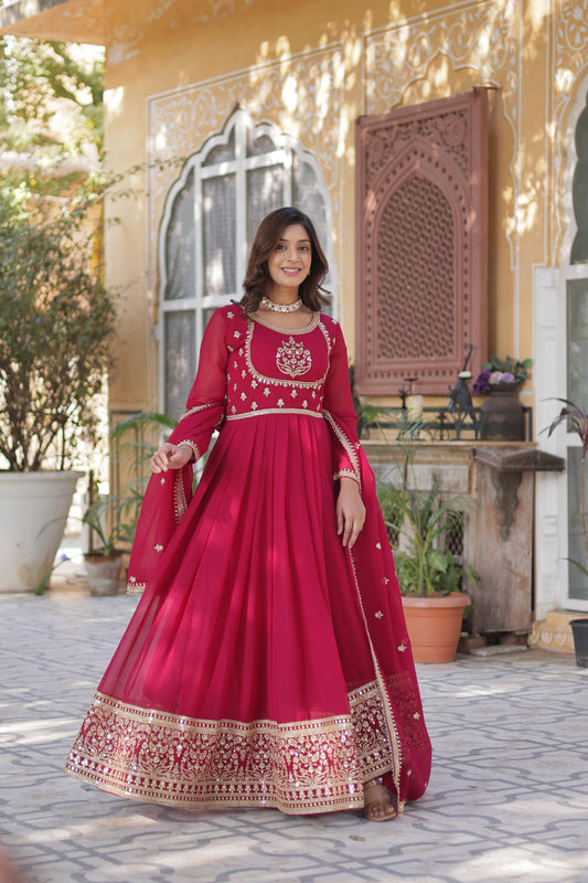 Pink color georgette long gown for wedding