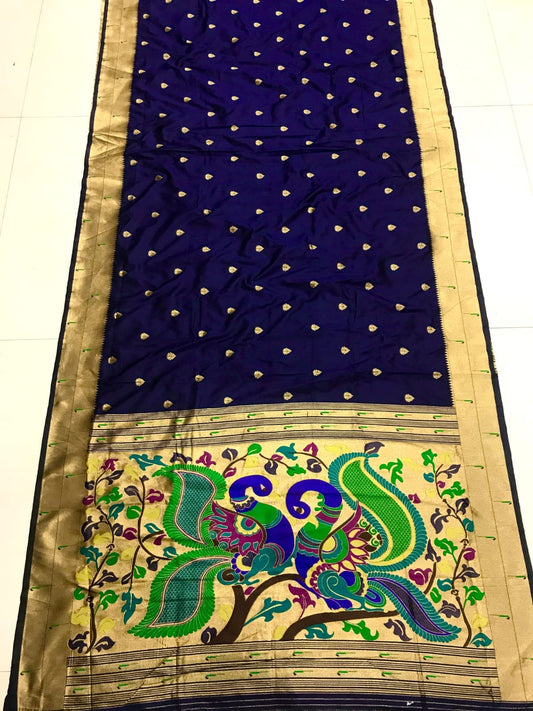 Navy Blue color paithani silk saree for women