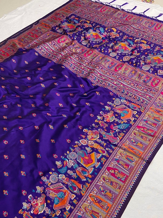 Purple color pashmina silk saree with blouse online
