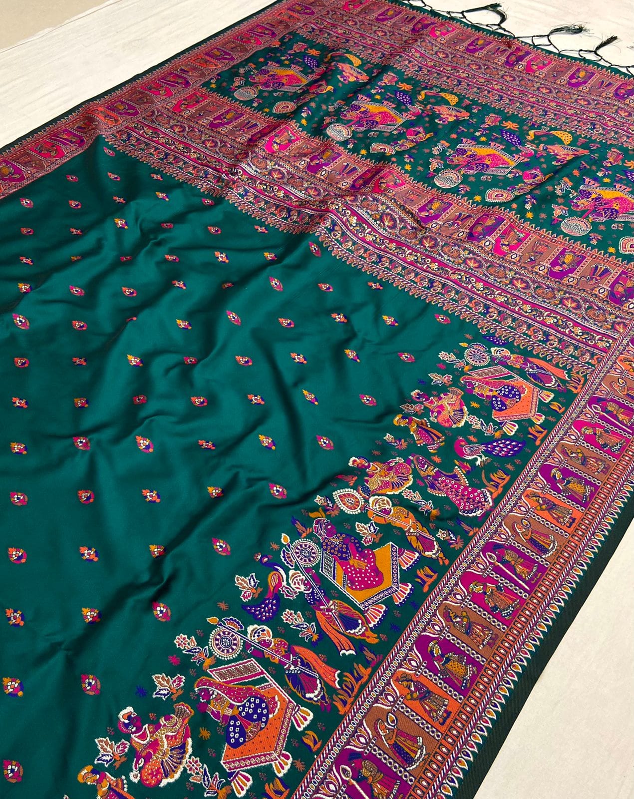 Bottle Green color pashmina silk saree for women