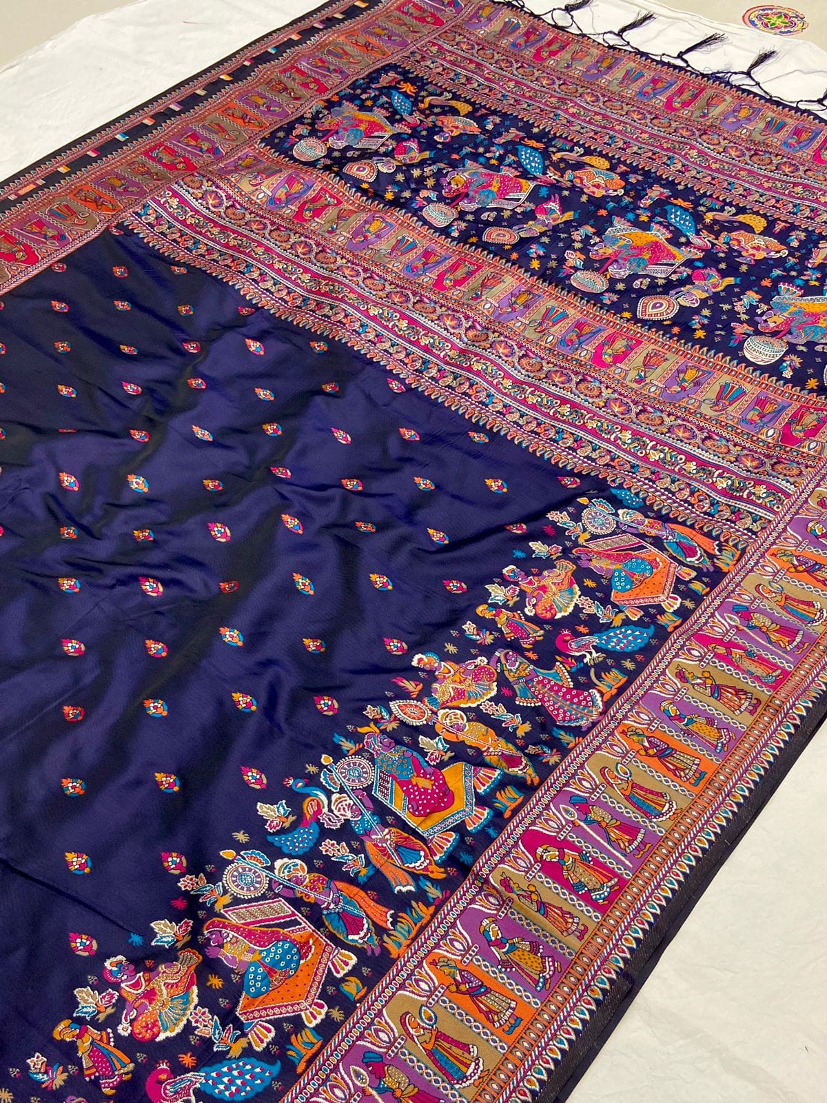 Navy Blue color pashmina silk saree with blouse for wedding