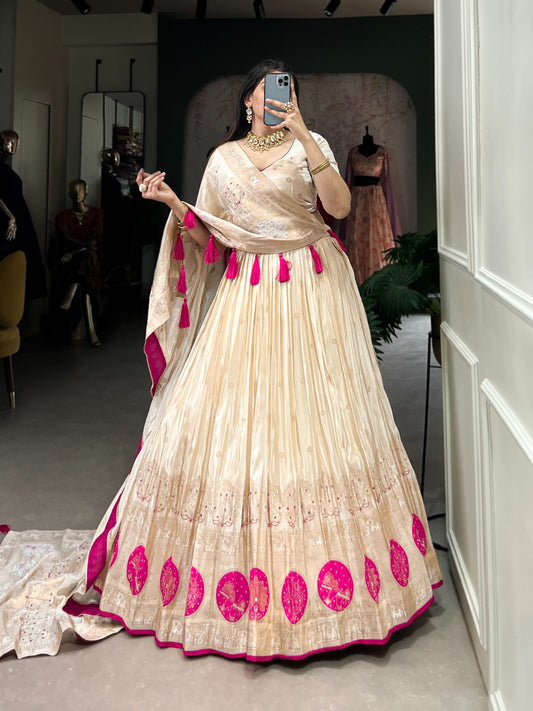 Pink color pure shimmer lehenga choli for women online