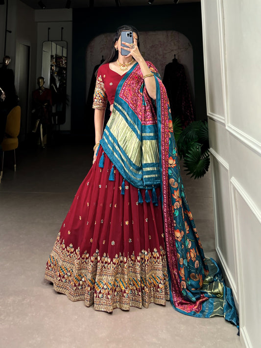 Maroon color georgette lehenga choli for wedding