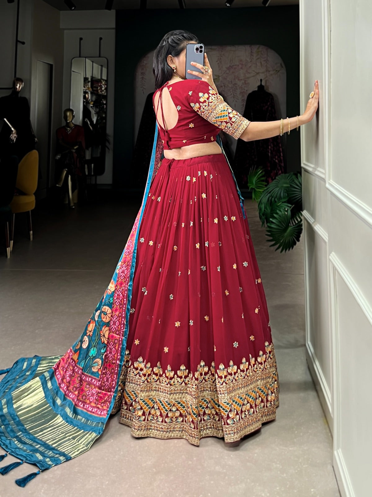 Maroon color georgette lehenga choli with dupatta online