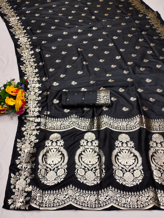 Black color banarasi silk saree for wedding