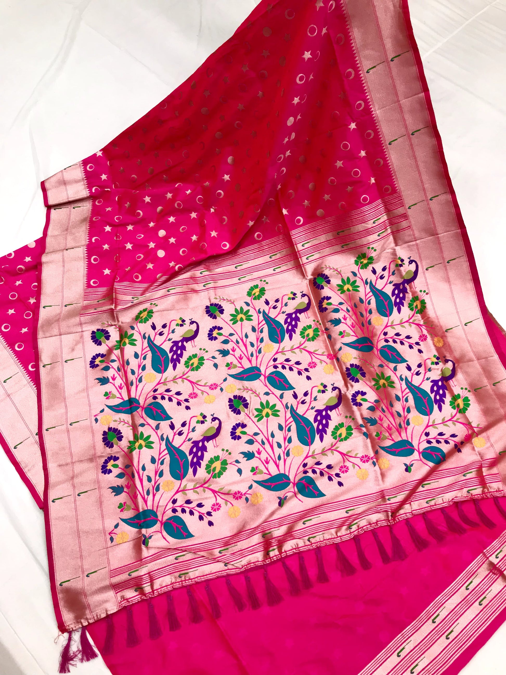 Pink color paithani silk weaving saree with blouse online