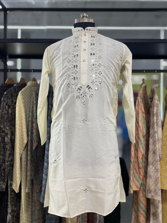 White color silk mens kurta with pajama online shopping