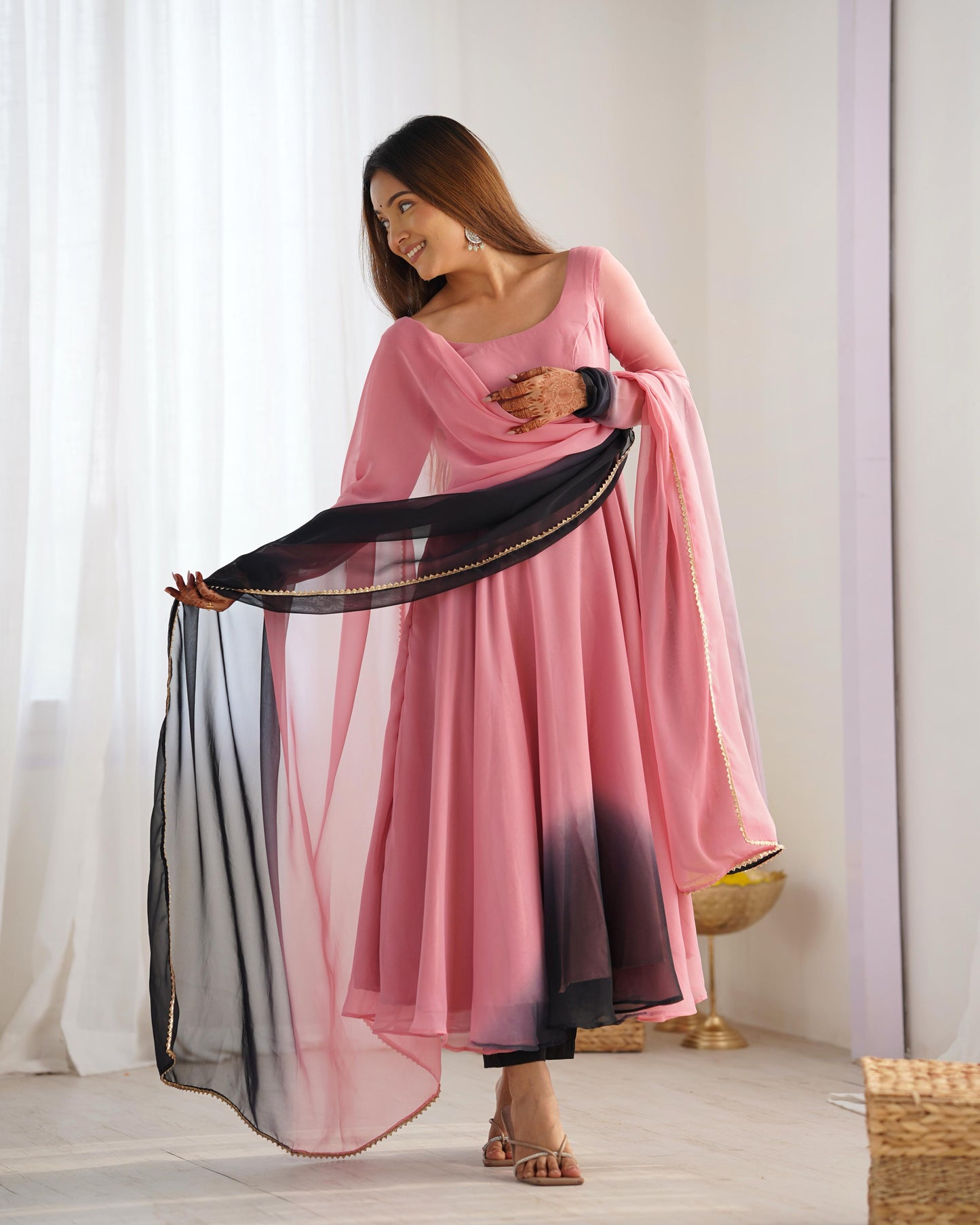 Pink color georgette salwar suit with dupatta price