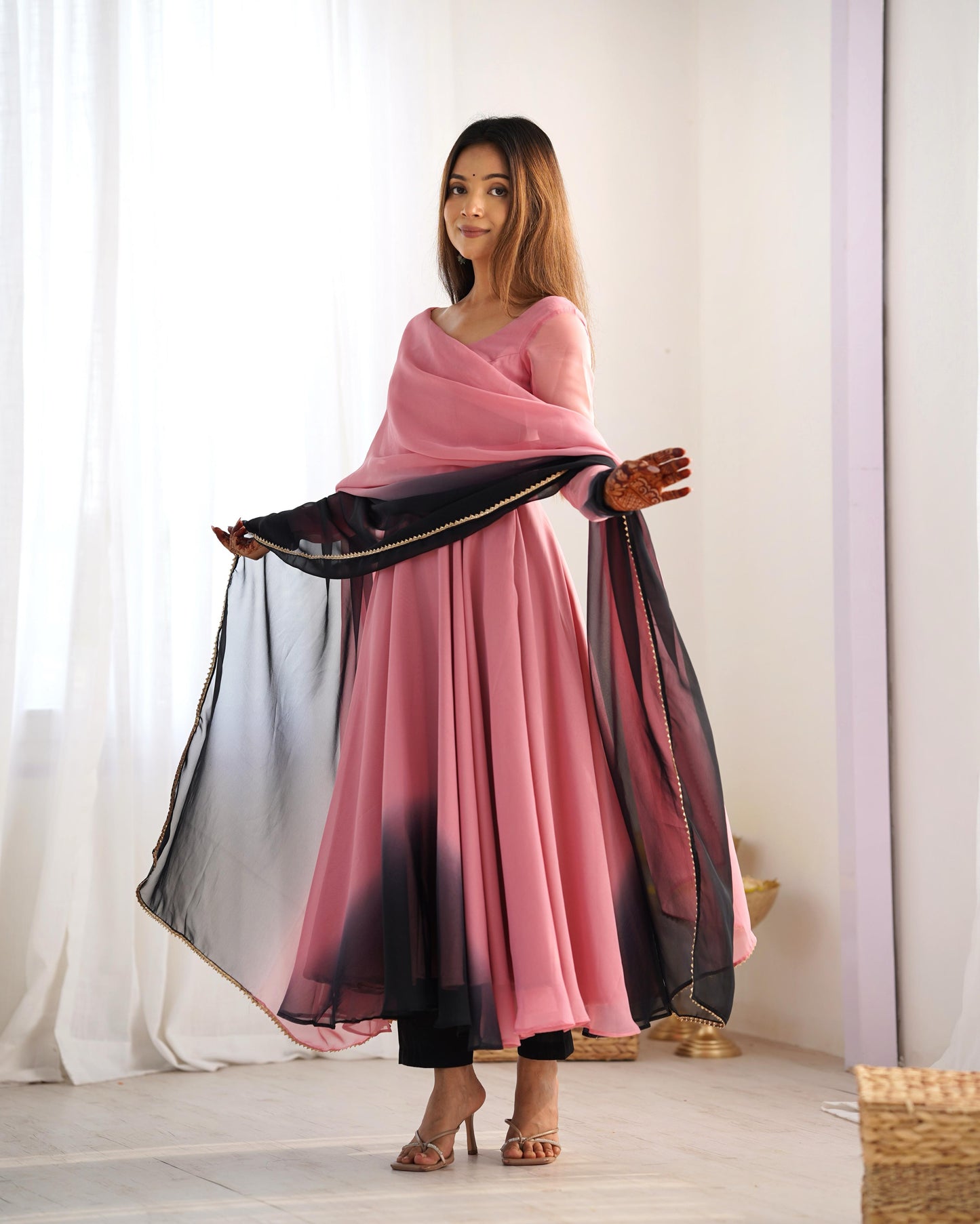 Pink color georgette salwar suit with dupatta online shopping