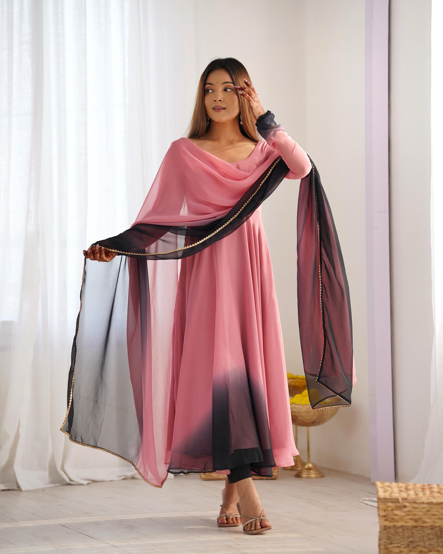 Pink color georgette salwar suit with dupatta images