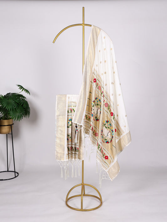 White color jacquard silk dupatta for wedding