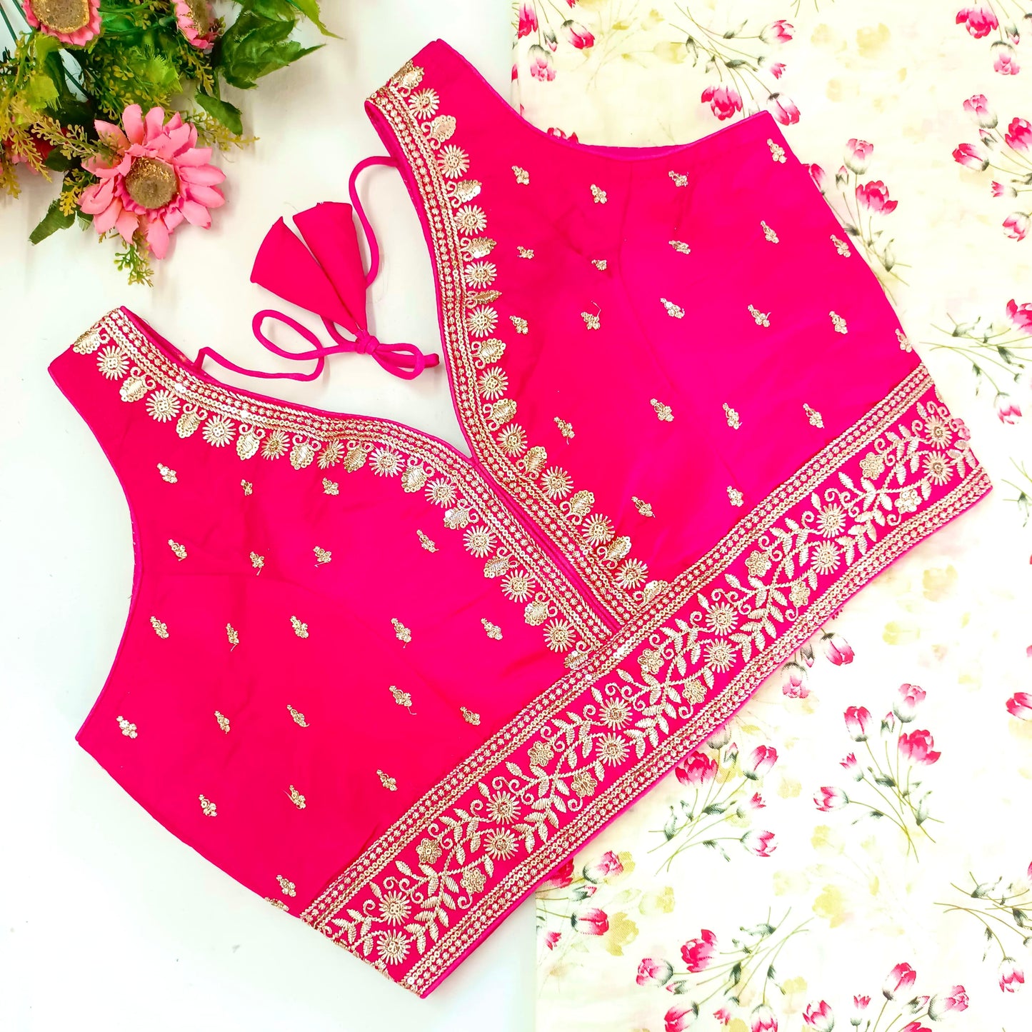 Pink color silk lehenga blouse with price