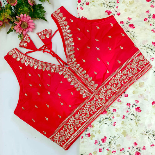 Red color silk lehenga blouse with online