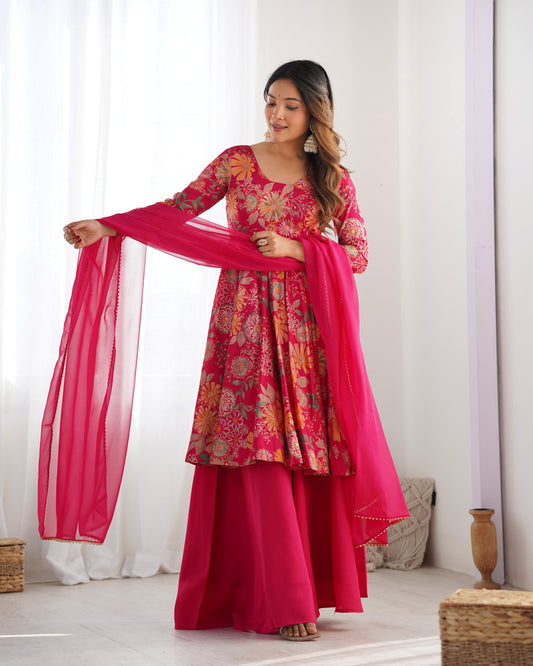 Rani pink color roman silk chanderi sharara suit online