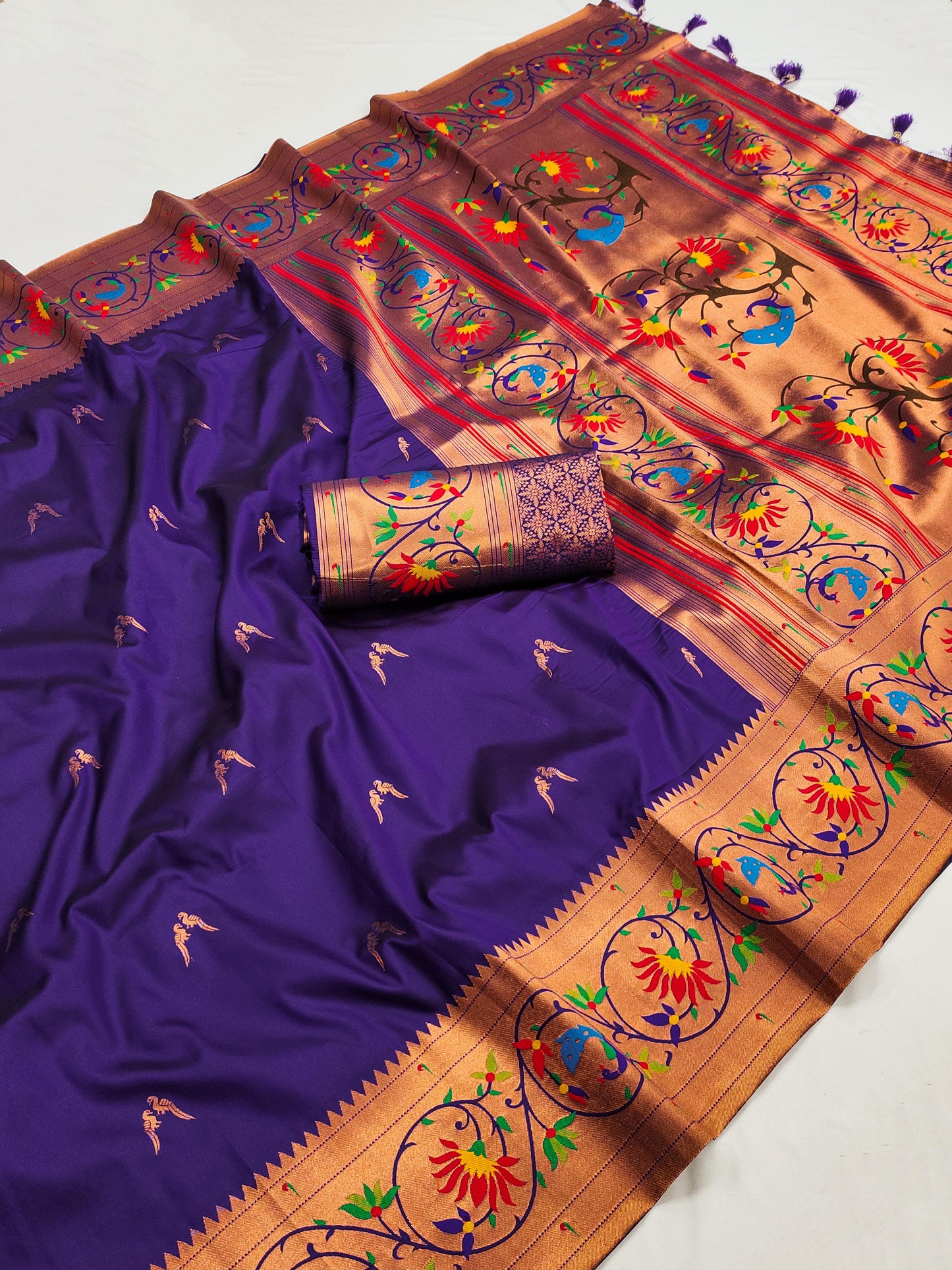 Purple color paithani silk saree for women