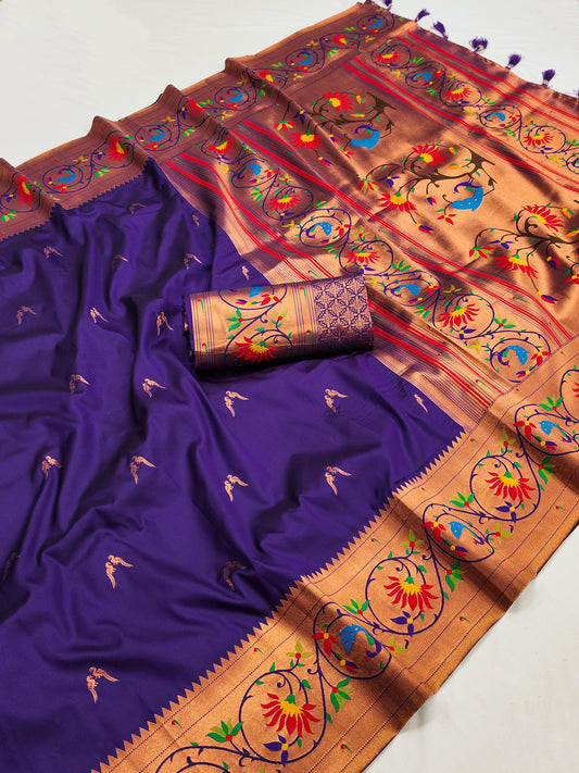 Purple color paithani silk saree for women