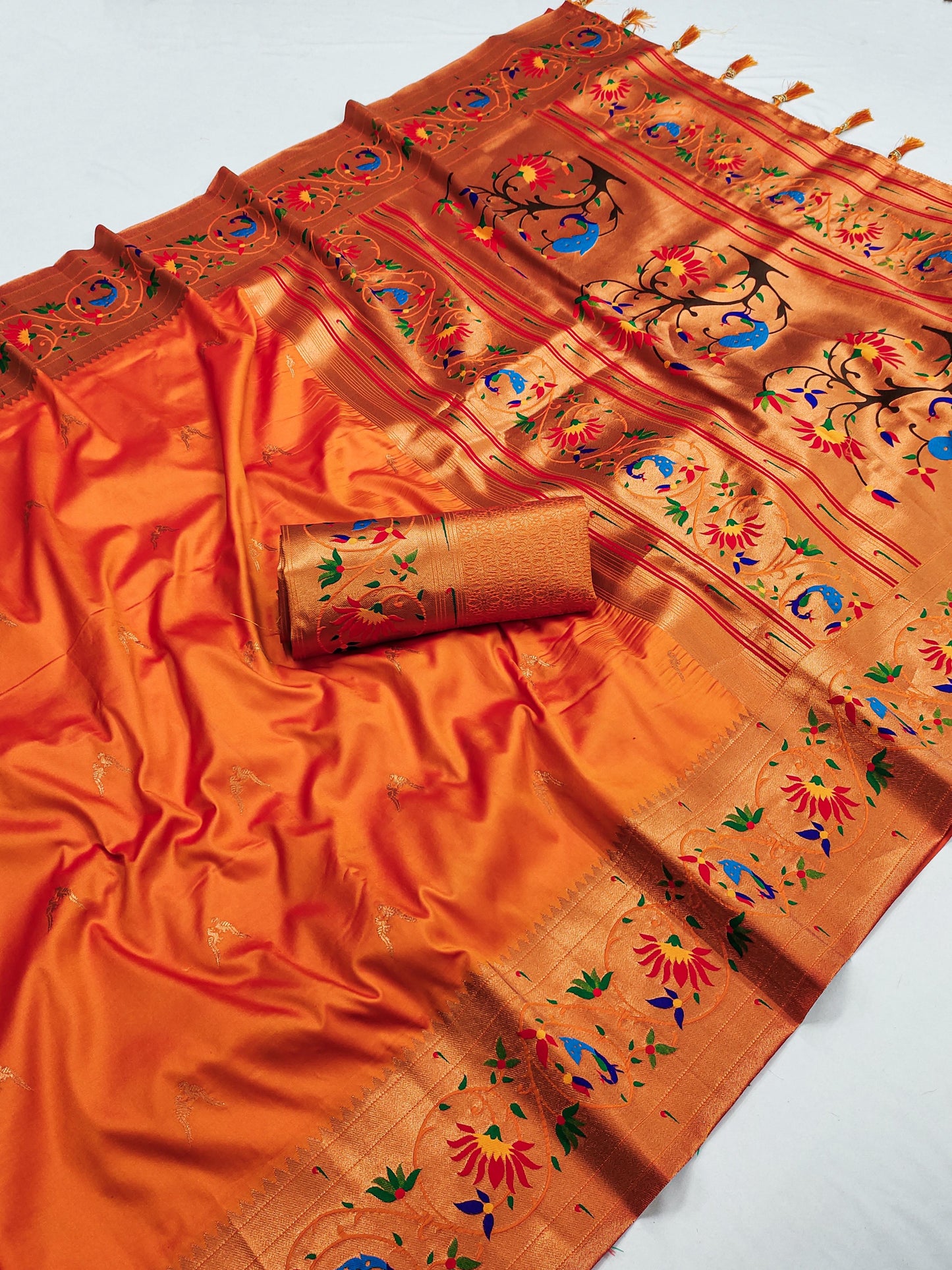 Orange color paithani silk saree with blouse