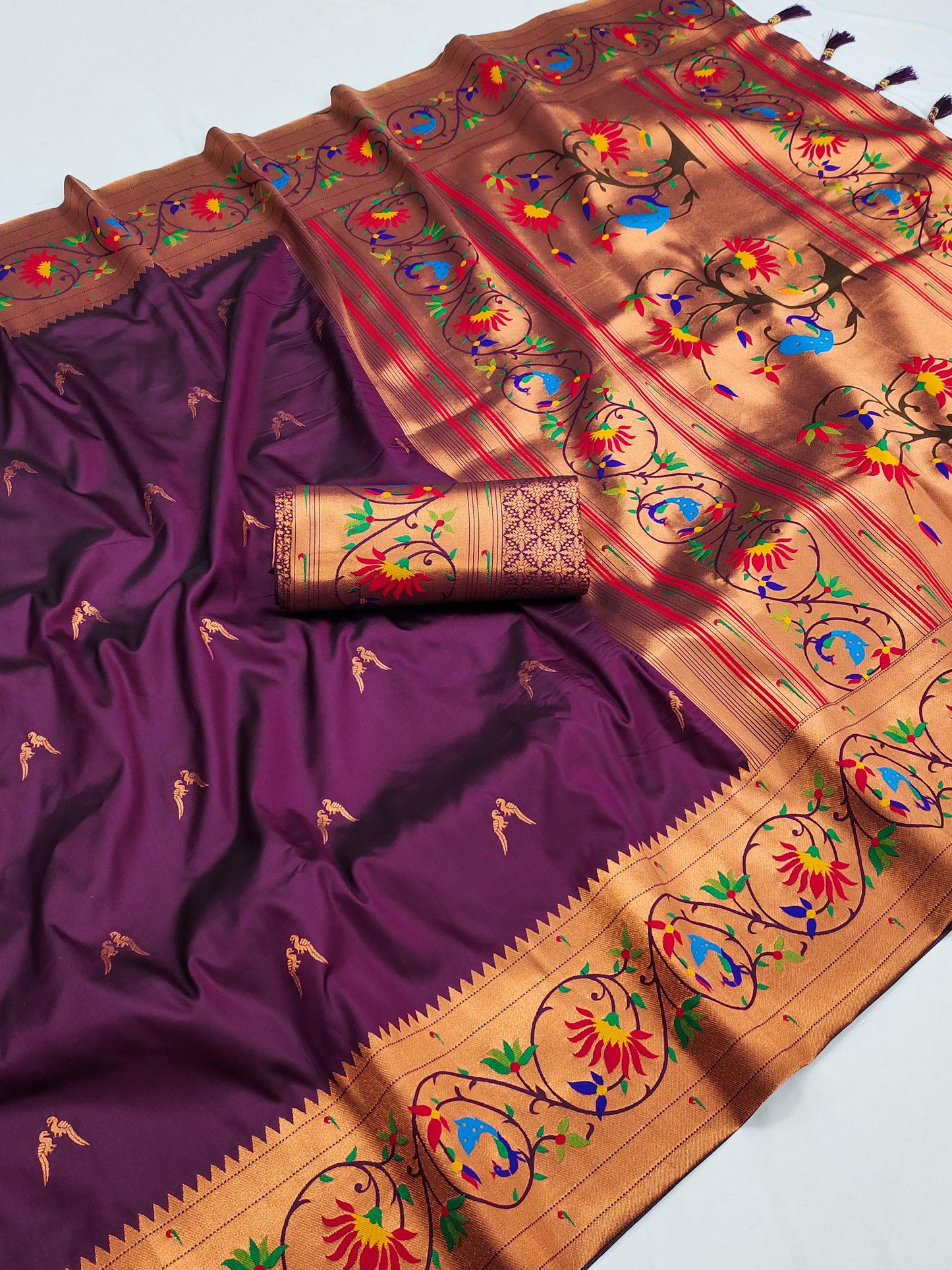 Wine color paithani silk saree with blouse price