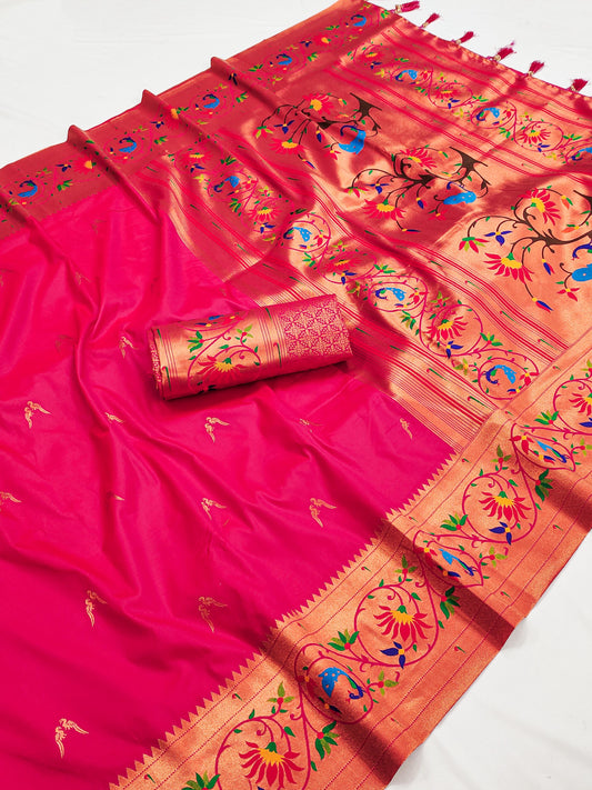 Pink color paithani silk saree with blouse online