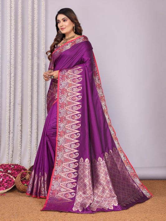 Purple color soft silk saree with blouse online