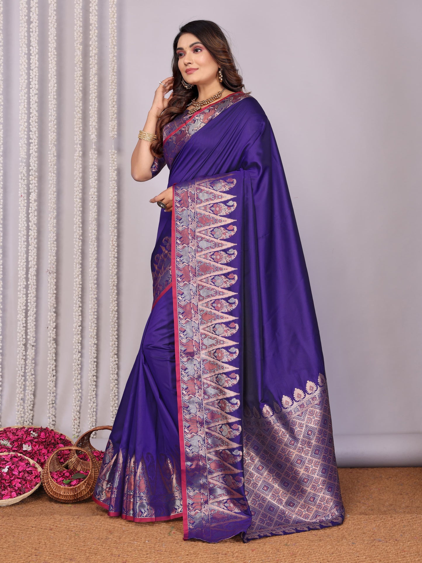 Violet color soft silk saree with blouse price