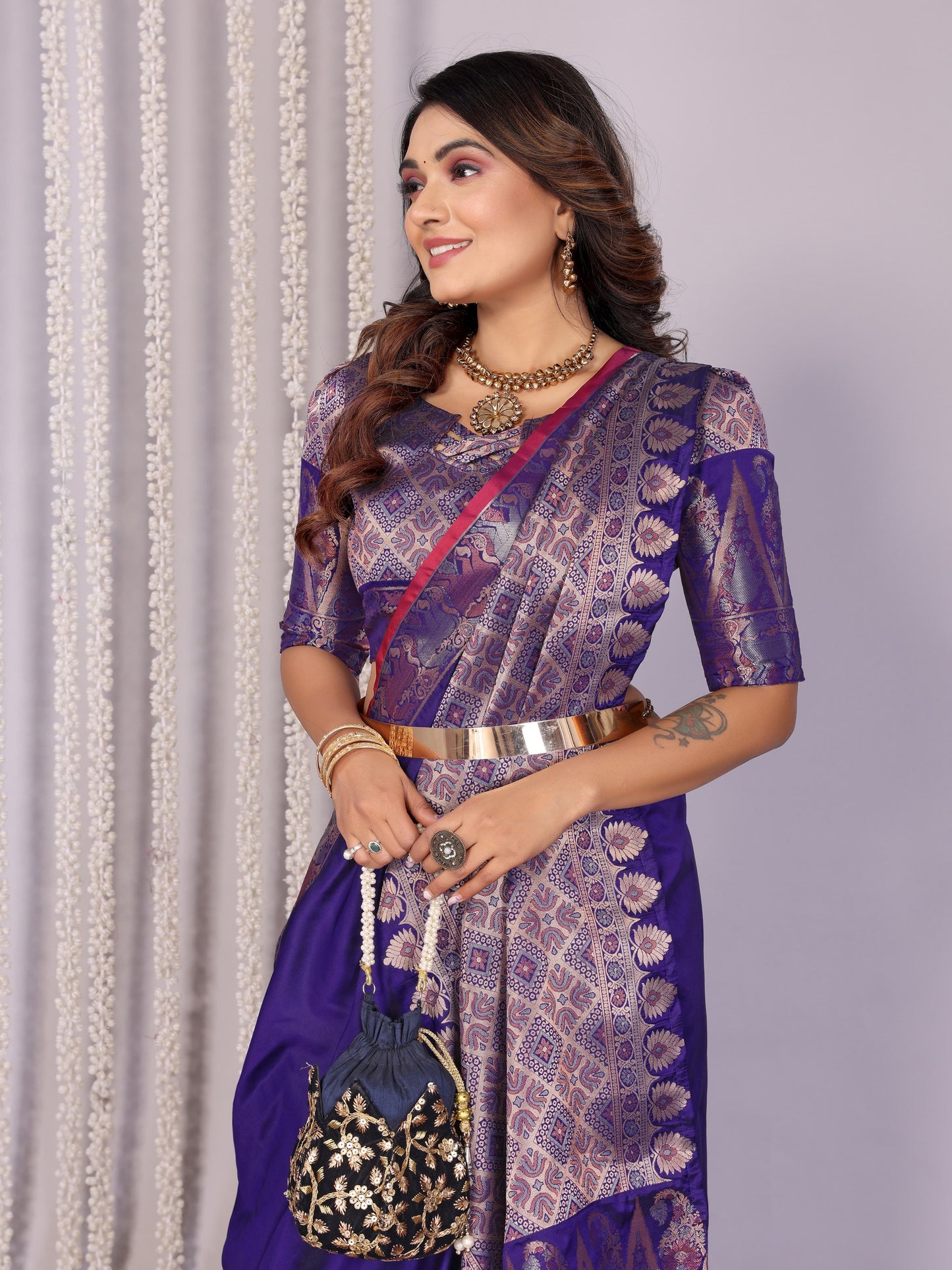 Violet color soft silk saree with blouse for women