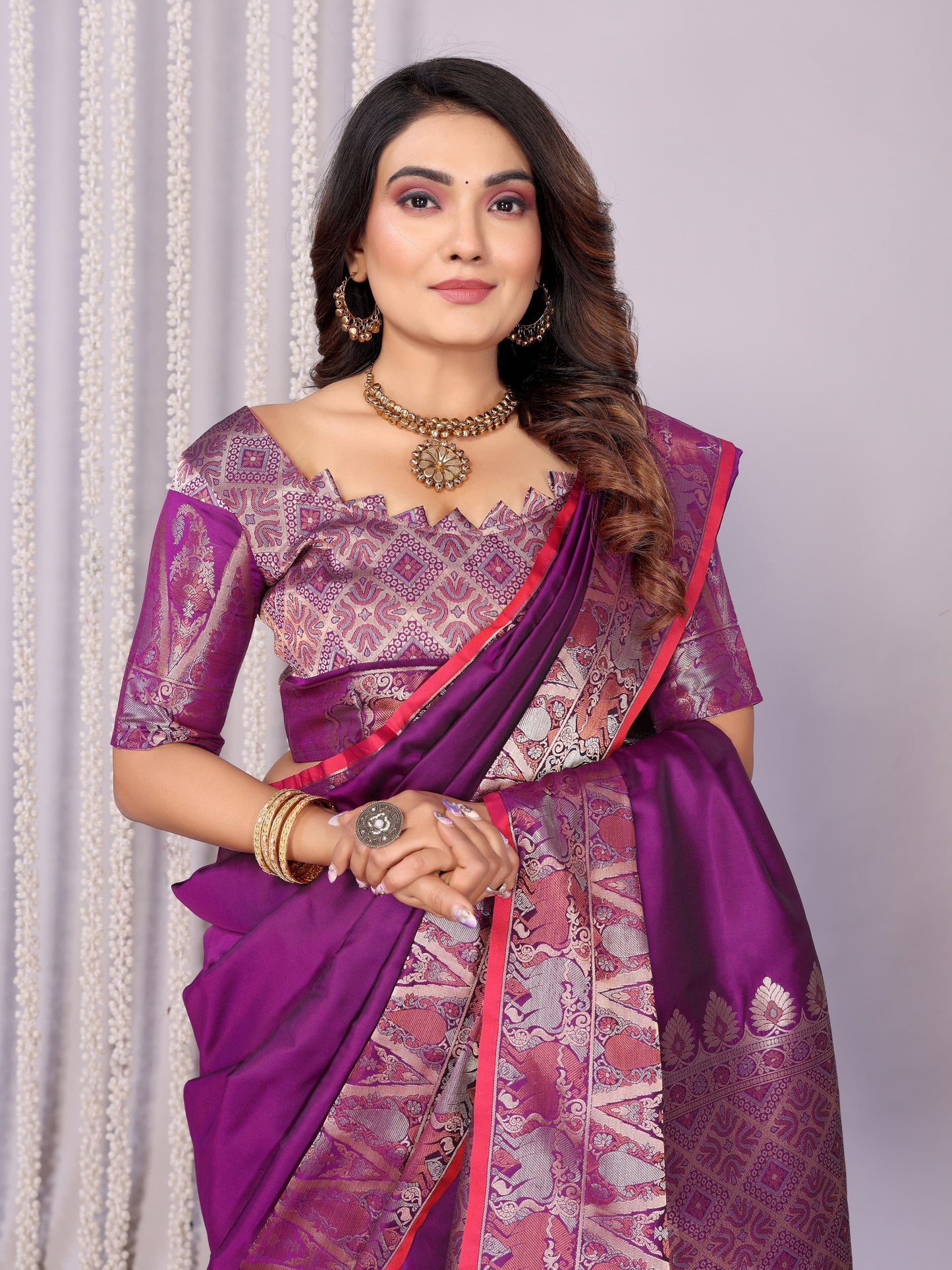 Purple color soft silk weaving saree with blouse