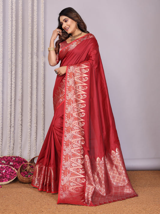 Red color soft silk saree with blouse online