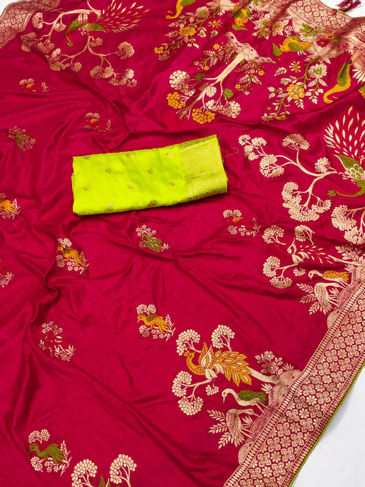 Red color dola silk saree for wedding