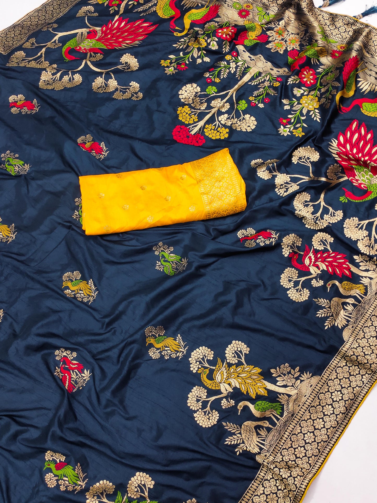 Teal Blue color dola silk saree with blouse online