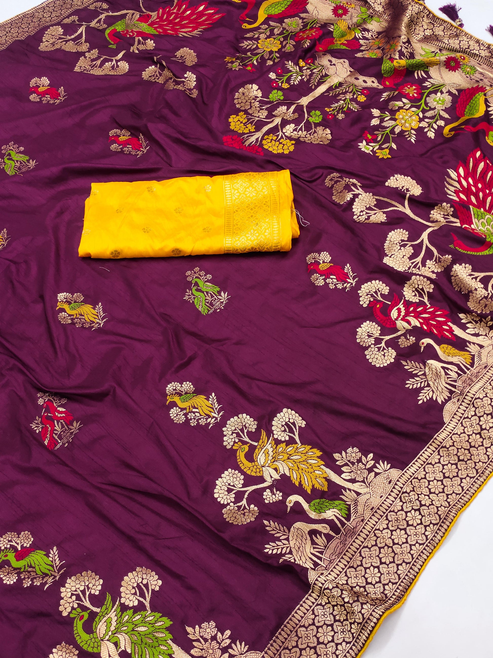 Wine color dola silk saree with blouse online shopping